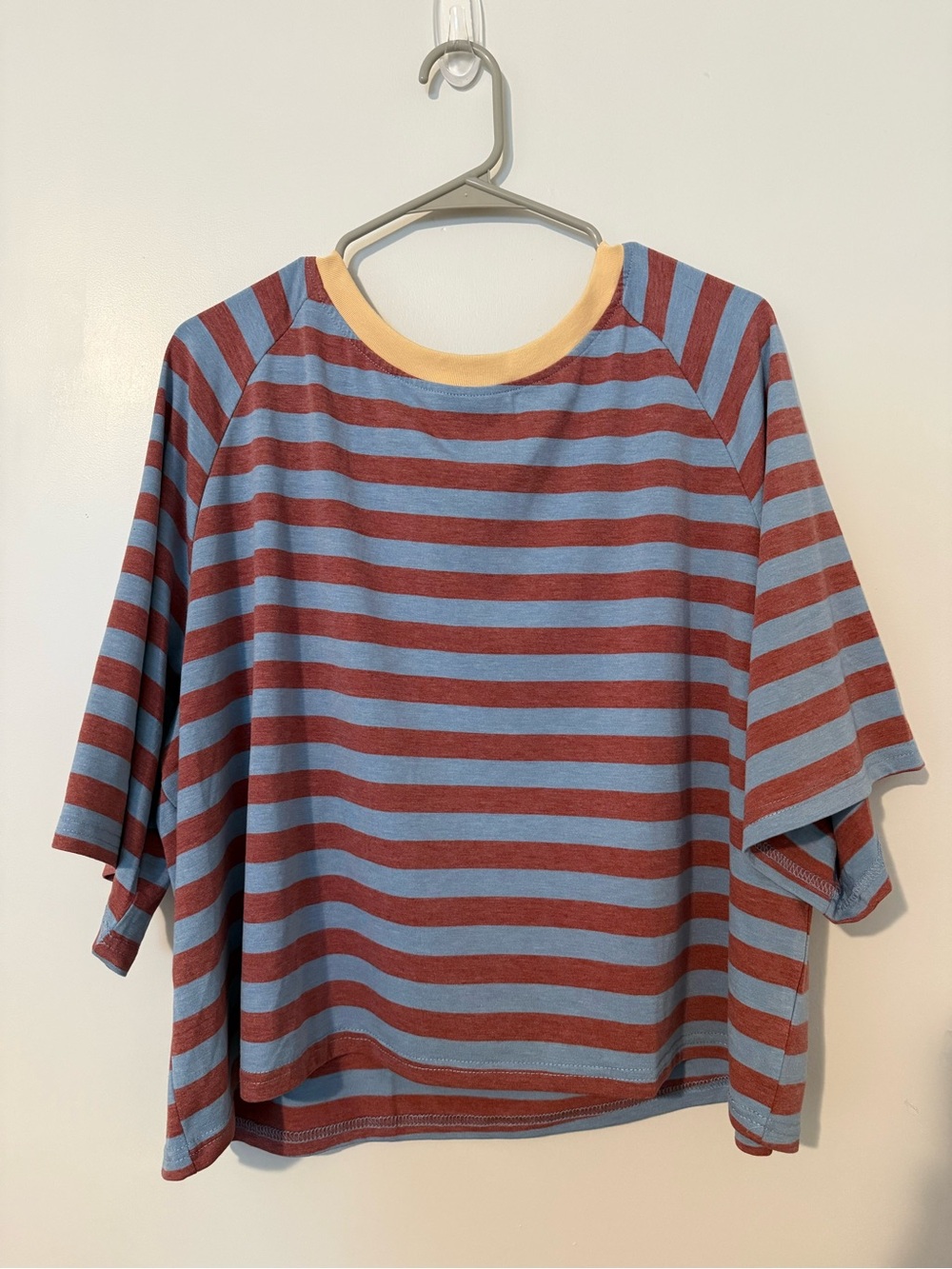 Striped Blue and Rust Short-Sleeve Women's Top